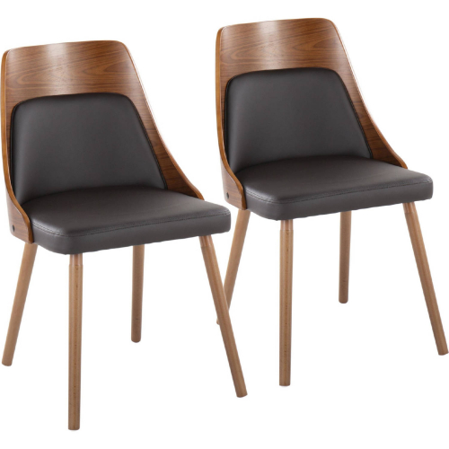 Anabelle Dining Accent Chair in Walnut Wood & Brown Leatherette (Set of 2)
